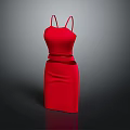 Elegant Spaghetti Straps Red Dress with Waist Belt and Slim Fit Design