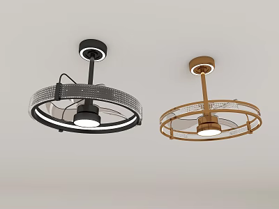 Two Black And Gold Ceiling Fan Lights With Circular Design And Lighting Features 3d model