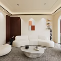 Modern Living Room Interior With Curved Sofa Round Coffee Table And Decorative Wall Art