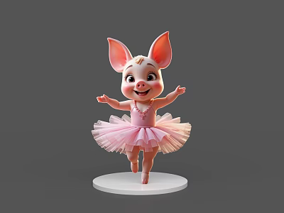Cute Pink Pig Game Movie Character With Big Ears In Ballerina Tutu Dancing Pose 3d model