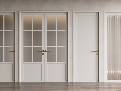 Modern White Hinged Doors With Glass Panels And Golden Handles For Interior 3d model