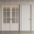 Modern White Hinged Doors With Glass Panels And Golden Handles For Interior