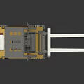 Yellow Forklift Model With White Forks And Gray Cabin On Black Background