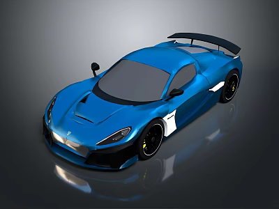 Blue Sports Car with Sleek Design Rear Spoiler Black Wheels And White Stripes 3d model