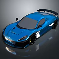 Blue Sports Car with Sleek Design Rear Spoiler Black Wheels And White Stripes