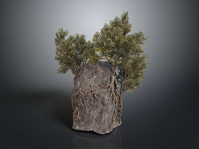 Wood and Stone Decorative Structure With Green Trees And Natural Texture Details 3d model