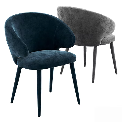 Velvet Leisure Chairs with Navy and Gray Upholstery Curved Back and Slim Legs 3d model