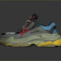 Stylish Chunky Sneakers With Gray Upper Red Laces Yellow Sole And Blue Accents