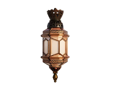 Vintage Copper Chandelier With Crown Top Geometric Glass Shade And Ornate Design 3d model