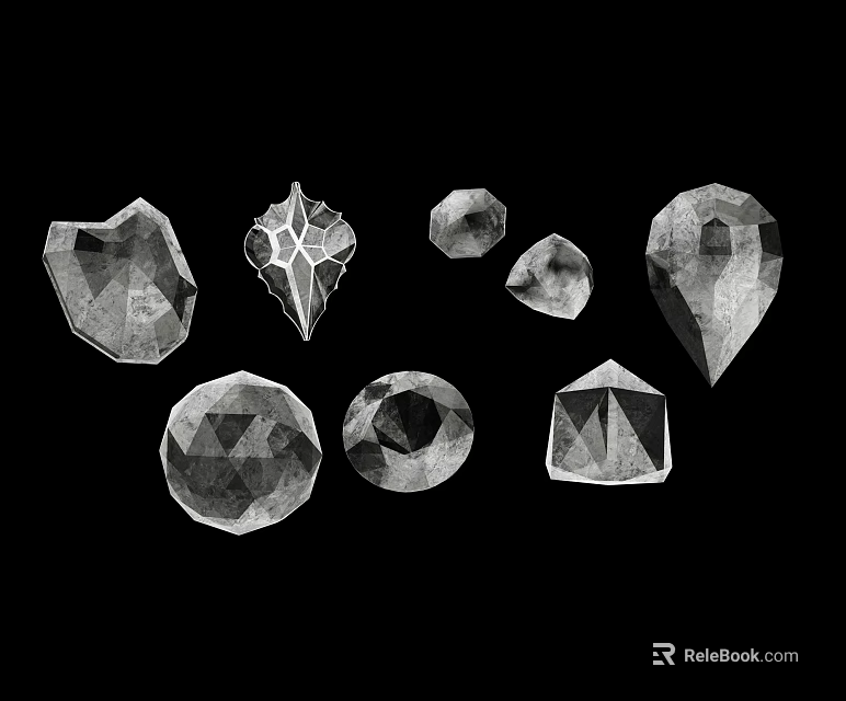 Various Geometric Cut Gemstones with Different Shapes for Fine Jewelry Design 3d model 