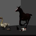 Reptile Lizard Among Various Animals In Studio With Horse Swan Cat Dog And Mouse