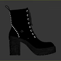 Black Lace Up Ankle Boots With Rivets And Thick Sole Design