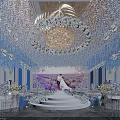 Luxurious Wedding Banquet Hall With Floral Chandelier And Couple Backdrop Decor