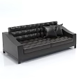 Black Leather Two Seater Sofa with Two Black Cushions Quilted Pattern Modern Design 3d model