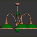 Vintage Copper Chandelier With Green Shades And Five Light Fixtures