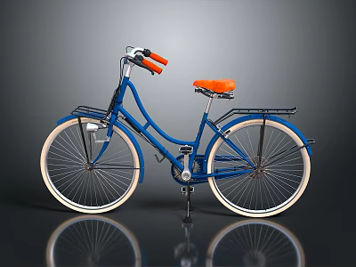 Blue Bicycle with Orange Seat White Wall Tires and Orange Handlebars in Studio Isolated Background 3d model