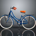 Blue Bicycle with Orange Seat White Wall Tires and Orange Handlebars in Studio Isolated Background
