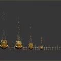 Ancient Wooden Ships Display with Hanging Decorative Elements and Oars in Formation
