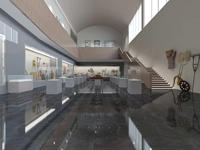 Cultural Center Interior With Spacious Exhibition Halls Display Cases And Traditional Exhibits 3d model