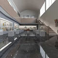 Cultural Center Interior With Spacious Exhibition Halls Display Cases And Traditional Exhibits