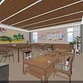 Traditional Chinese Classroom With Wooden Tables Chairs Baijia Zhengming Posters And Green Plants