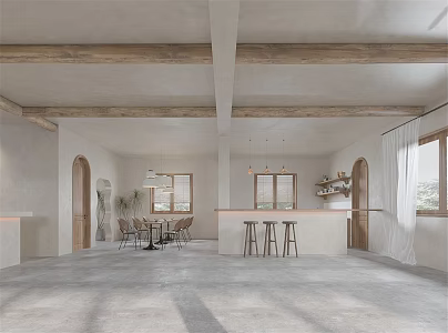 Quiet Homestay Public Area Dining Area Homestay Restaurant Rest Area Dining Area Homestay Open Self-service Kitchen 3d model