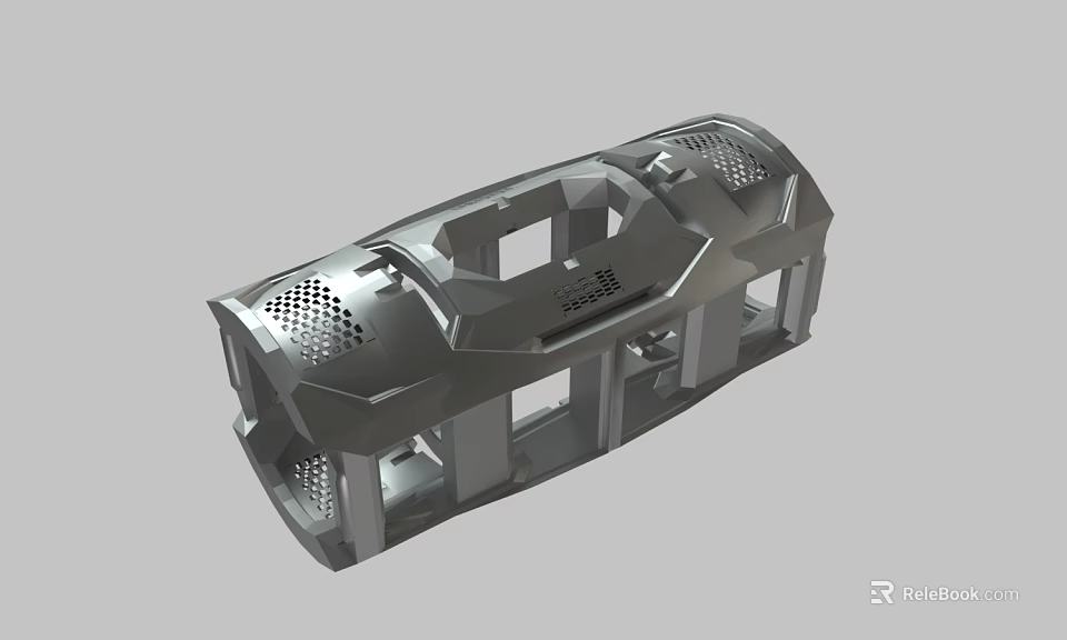 Gray 3D Model Mechanical Shell With Grid Holes And Structural Frames 3d model