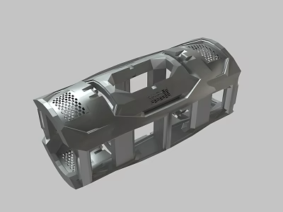 Gray 3D Model Mechanical Shell With Grid Holes And Structural Frames 3d model