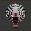 Modern Grenade Weapon Design With Silver Metal Body Red Strap And Circular Components 3d model