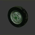 Black Car Tire With Shiny Metal Wheel Rim And Tread Pattern On Dark Background