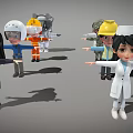 Game And Movie Cartoon Characters In Various Professional Costumes Standing With Arms Outstretched