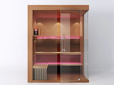 Modern Wooden Shower Sauna with Glass Door LED Lighting and Interior Design 3d model