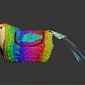 Colorful Woven Chicken Shaped Bag With Rainbow Design And Red Handle