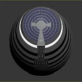 Modern Dome Shaped Building With Metallic Striped Exterior And Geometric Lattice Pattern