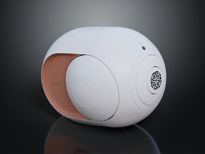 White Spherical Electronic Device With Brown Accent Round Button And Speaker Grill 3d model
