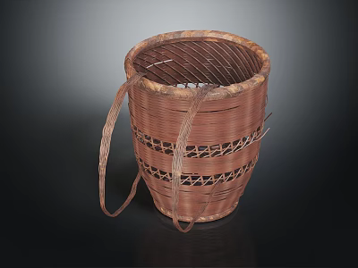 Handwoven Bamboo Basket With Handles Natural Material For Home Storage Use 3d model