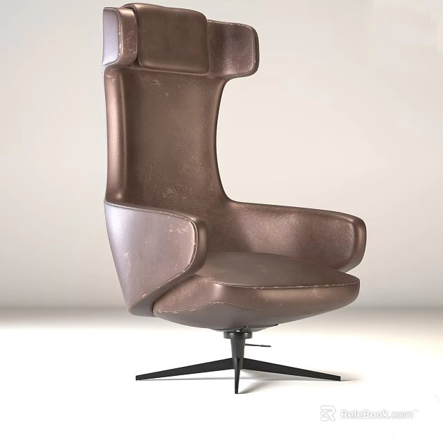 Modern Brown Leather Office Chair With High Back Swivel Base And Comfortable Armrests 3d model 