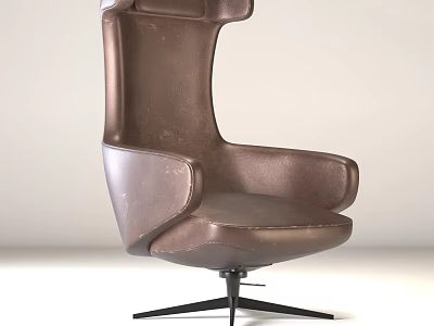 Modern Brown Leather Office Chair With High Back Swivel Base And Comfortable Armrests 3d model
