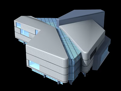Futuristic Modern Architecture With Geometric Design Glass Curtain Wall And Metal Facade 3d model