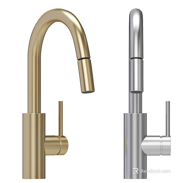 Modern Gold Silver Faucet With Single Handle And Tall Spout Design 3d model 