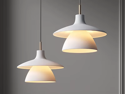 Two Modern White Pendant Lights Hanging With Soft Illumination Interior Design 3d model