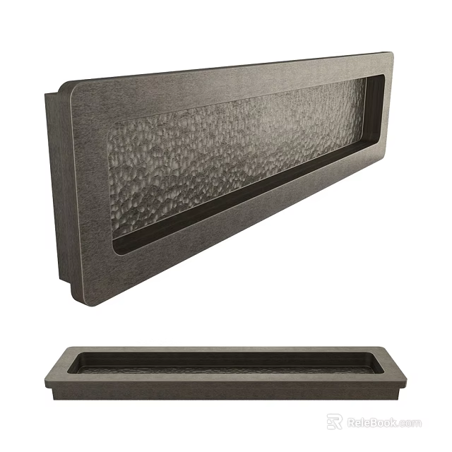Modern Rectangular Door Handle With Textured Surface And Dark Gray Metal Finish 3d model 