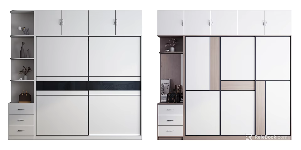 Modern Wardrobe Design With White And Black Sliding Doors And Storage Drawers 3d model 