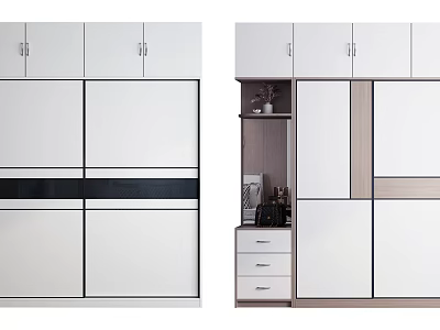Modern Wardrobe Design With White And Black Sliding Doors And Storage Drawers 3d model