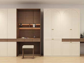 Mid-ancient style wall wardrobe dressing table integrated design 3d model
