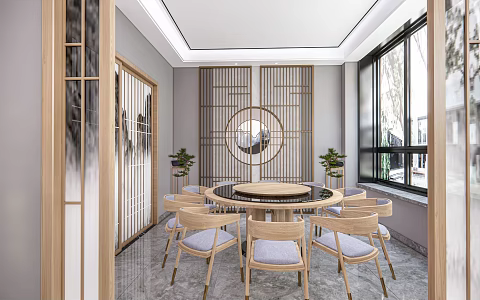 New Chinese-style Room Restaurant Tea Restaurant Chinese Restaurant Partition Dining Table and Chair Box 3d model