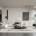 Modern Living Room Interior Design With Light Gray Sofa Black Floor Lamp And Abstract Portrait