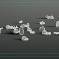 Stone and Wood Natural Pieces Scattered on Gray Background with Various Shapes