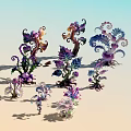 Colorful Artistic Plant Sculptures With Curled Leaves And Vibrant Details