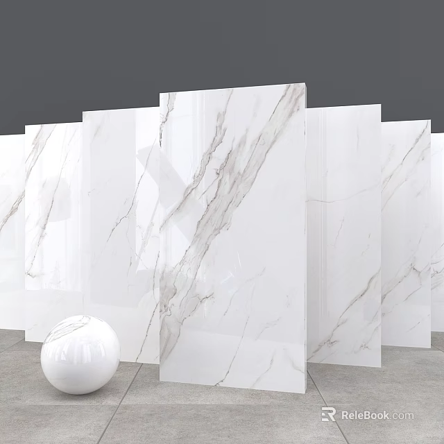 Standing White Marble Texture Panels With Modern Design And Spherical Accent 3d model